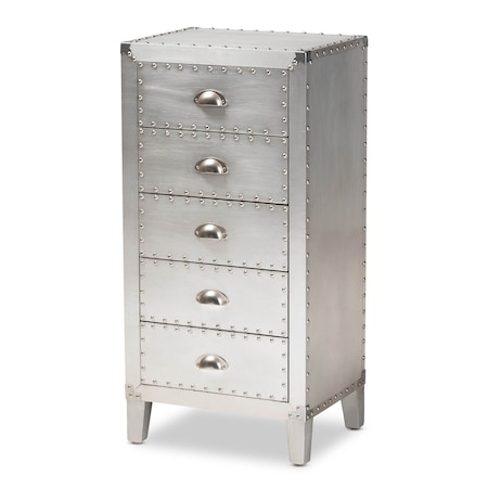 Baxton Studio Carel Silver Metal 5-Drawer Accent Chest 160-10249